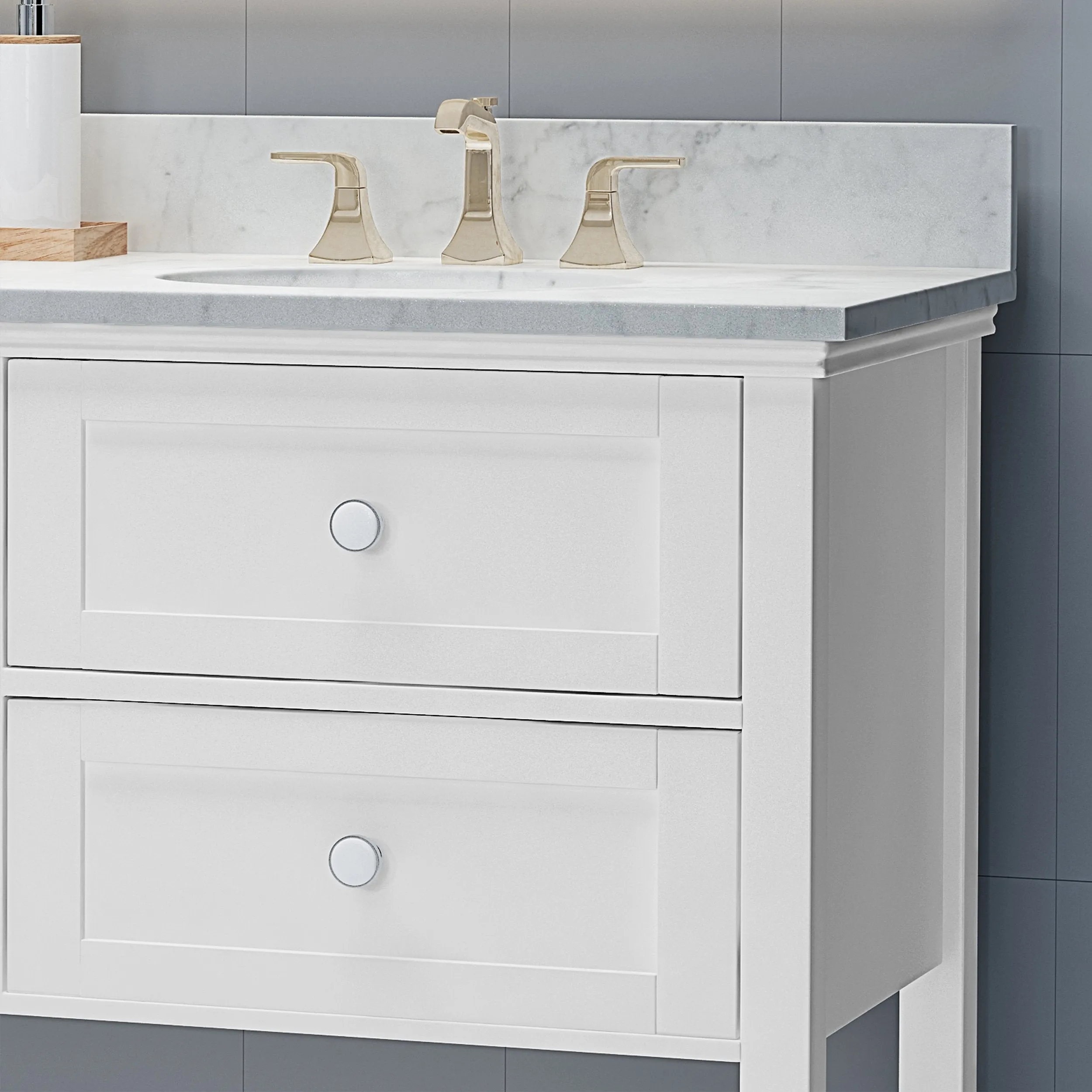 72" Wood Double Sink Bathroom Vanity with Marble Counter Top with Carrara White Marble - NH298703