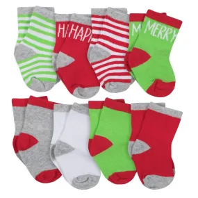 8-Pack Holiday Wiggle Proof Stay On Socks - Merry