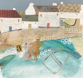 A Boat In The Harbour, Mixed Media On Paper, 40x40cm with frame , By Louise O'Hara