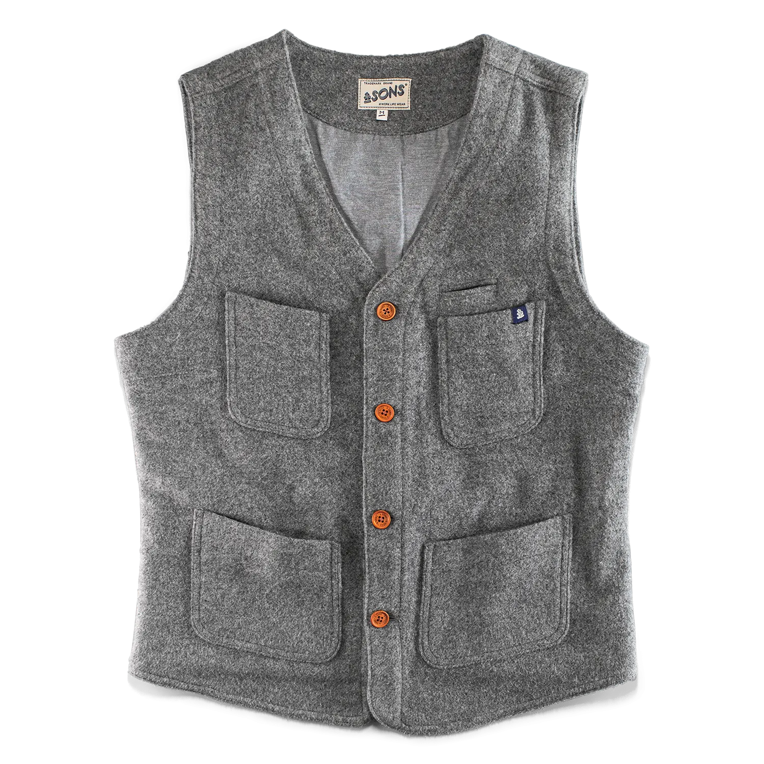 &SONS Drifter Wool Waistcoat Grey