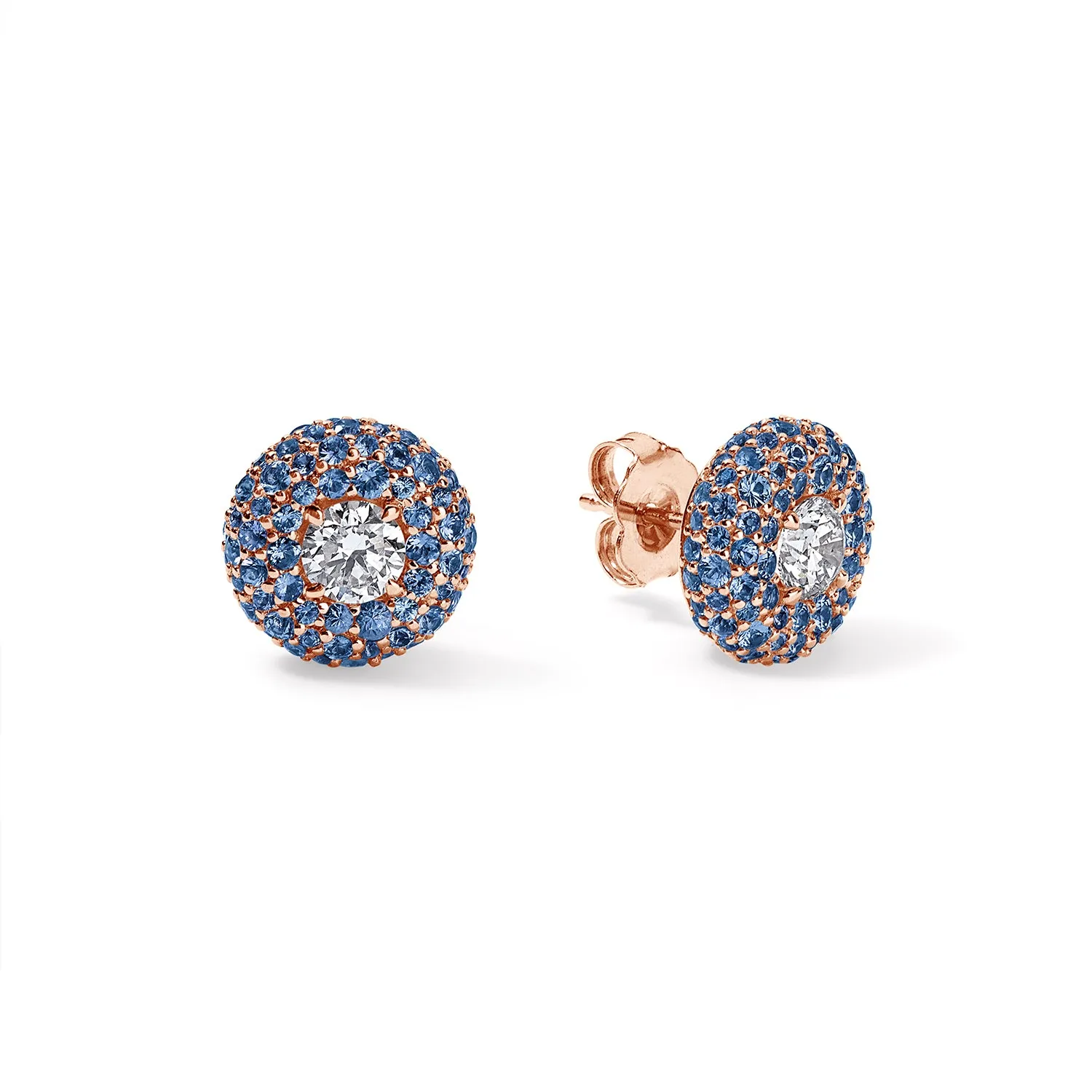 Blue Sapphire and Diamond Donut Studs