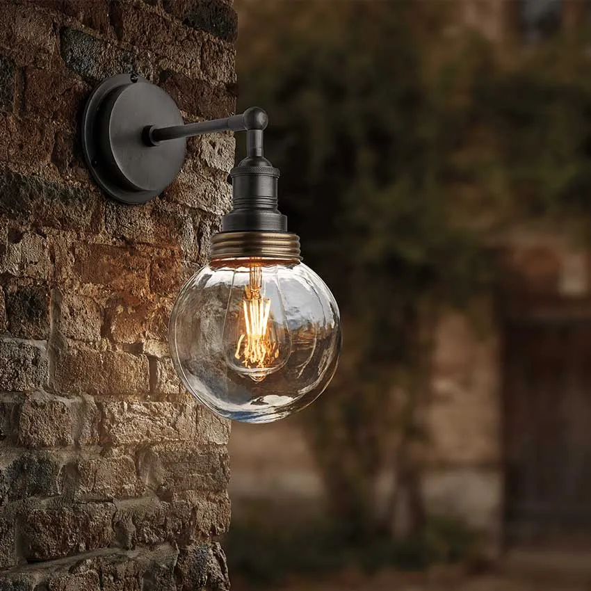 Brooklyn Outdoor & Bathroom Globe Wall Light - Pewter - Industville