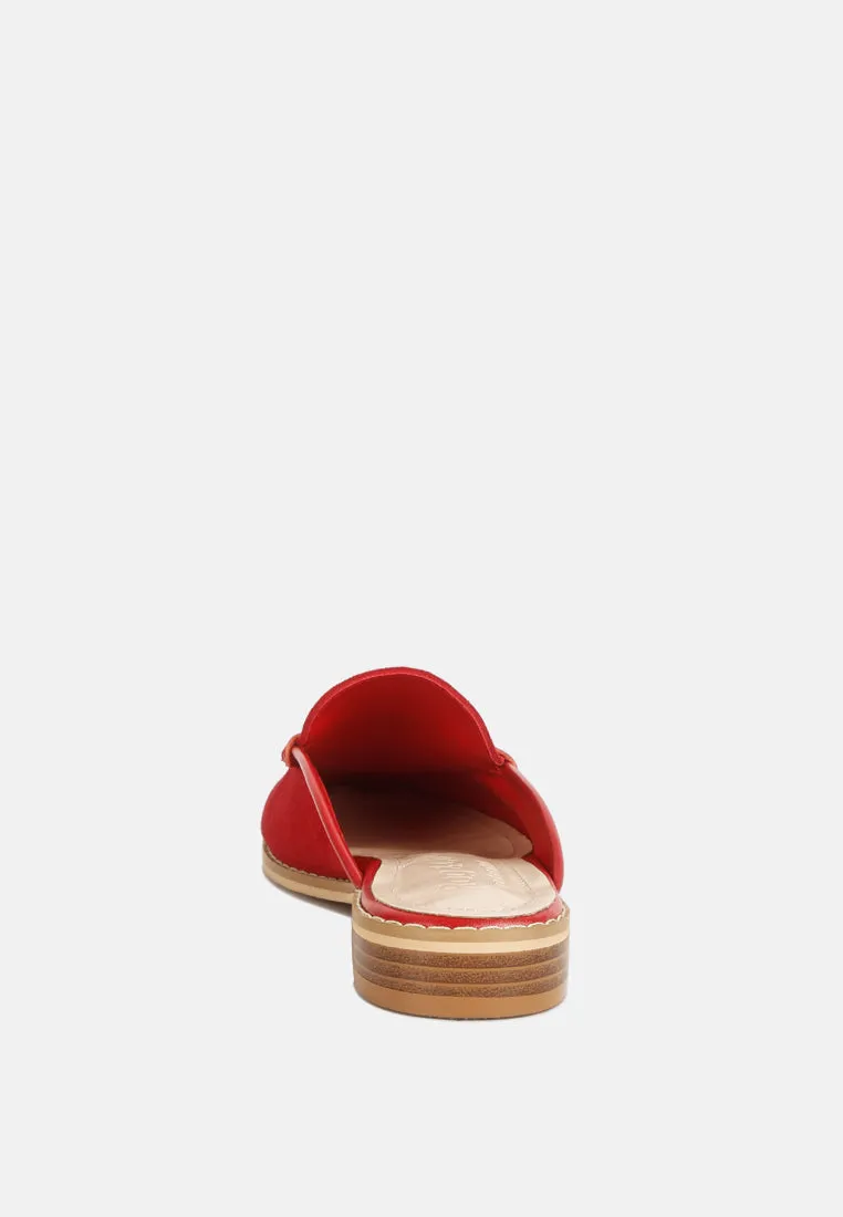 EDMANDA Tassle Detail Leather Mules in Red