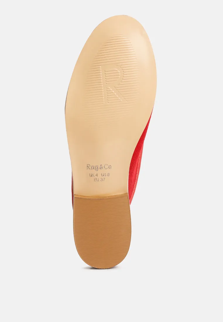 EDMANDA Tassle Detail Leather Mules in Red