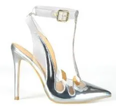 Elegant Snake Print Hologram T-Strap Heels