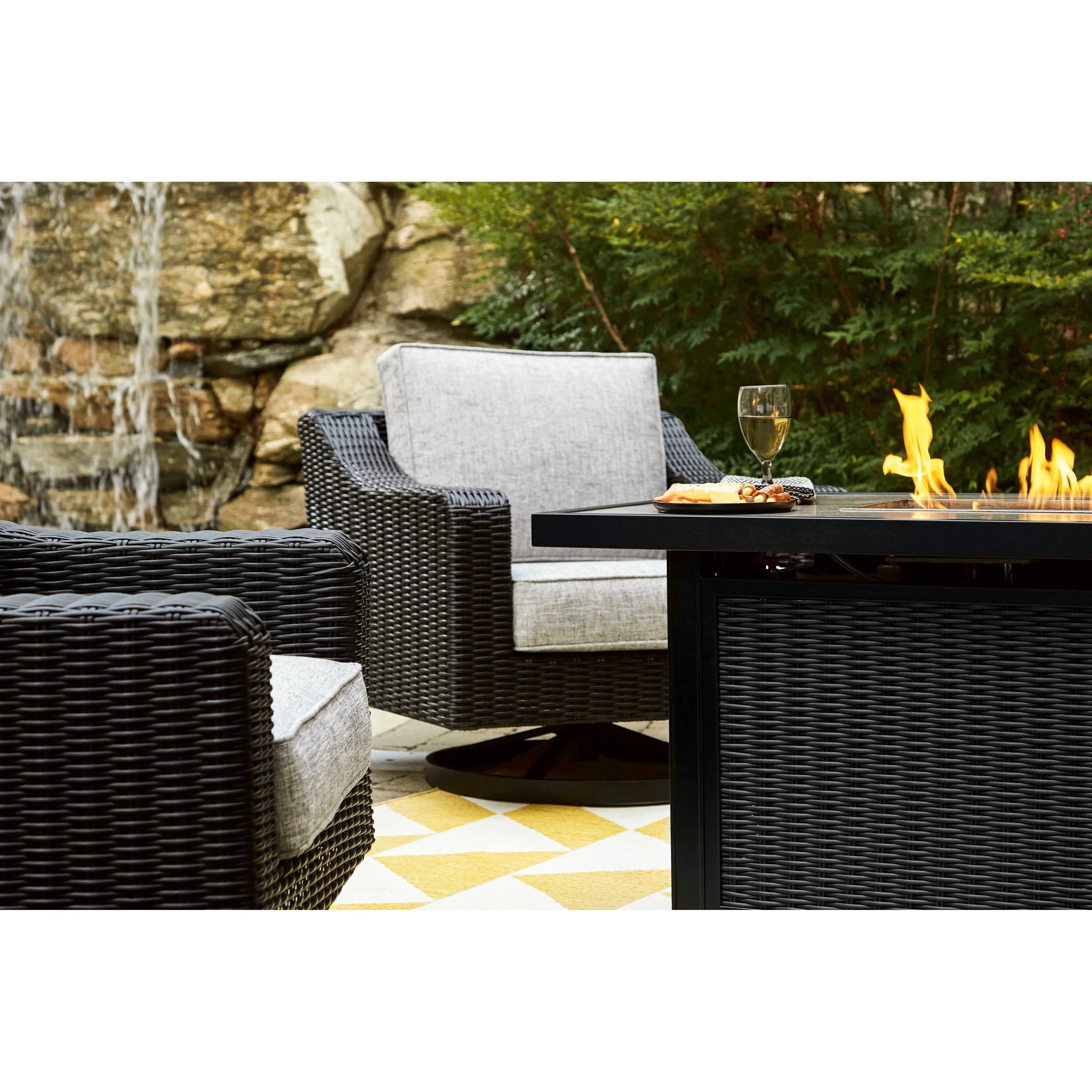 Fire Island Black Outdoor 5pc Firepit Chat Set