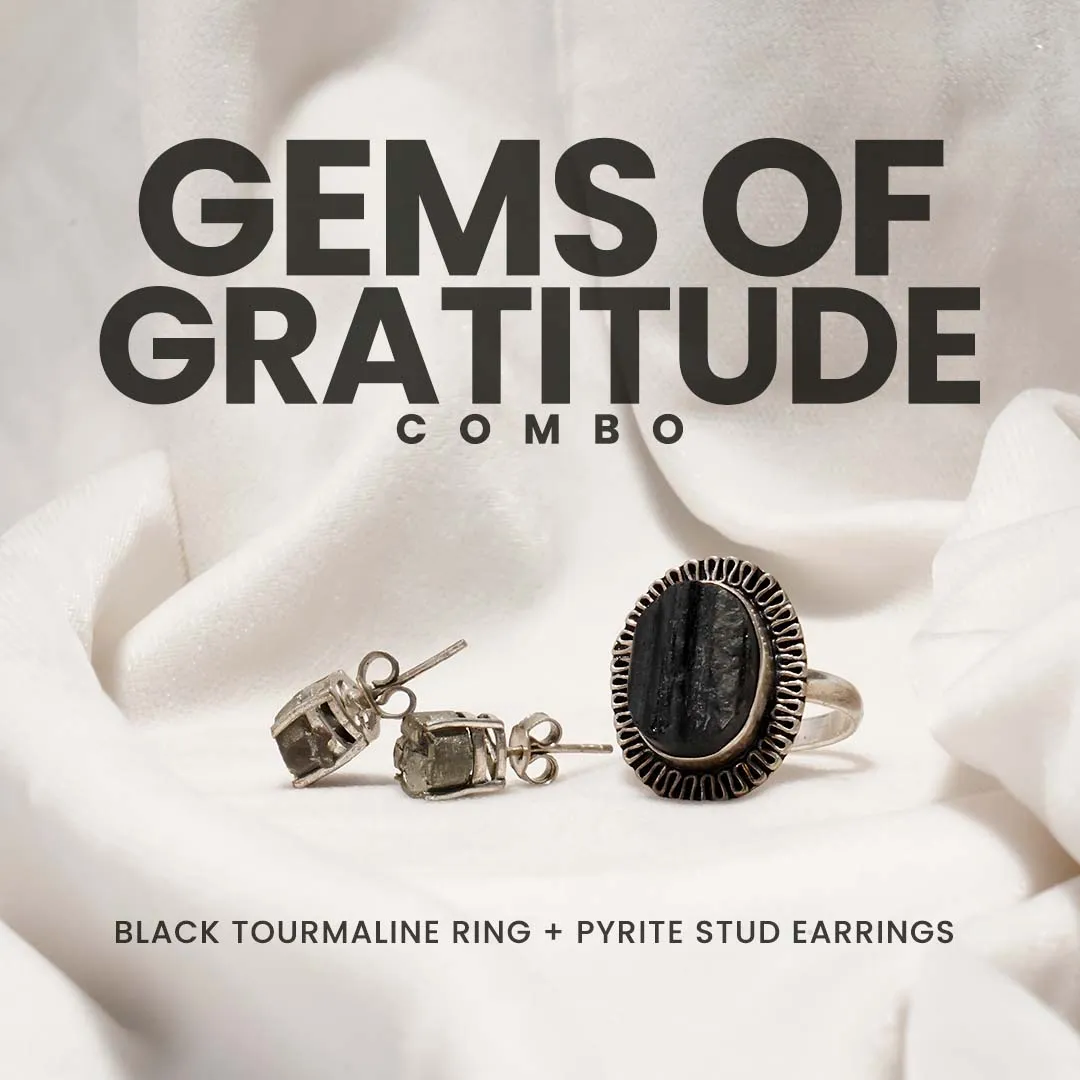 Gems Of Gratitude (Pyrite Stud Earrings   Black Tourmaline Ring)