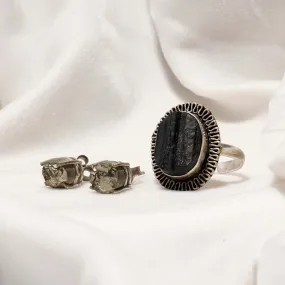 Gems Of Gratitude (Pyrite Stud Earrings   Black Tourmaline Ring)