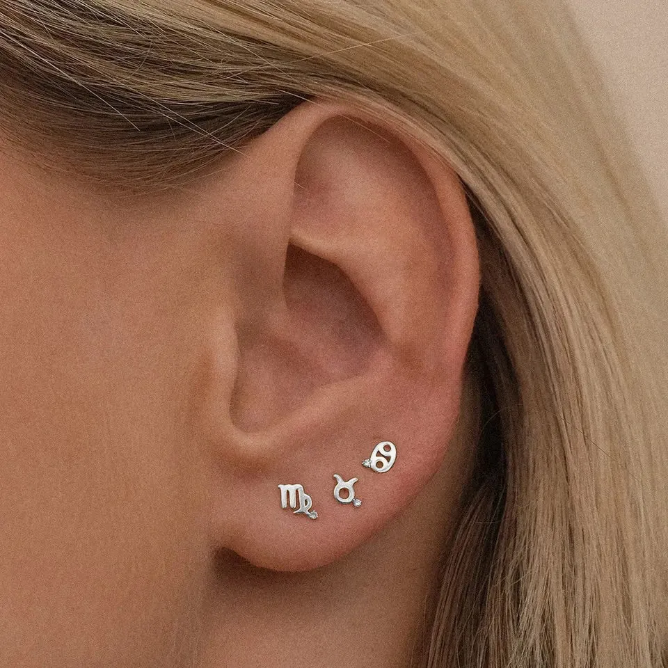 Kali Zodiac Symbol Stud Earrings | 925 Sterling Silver