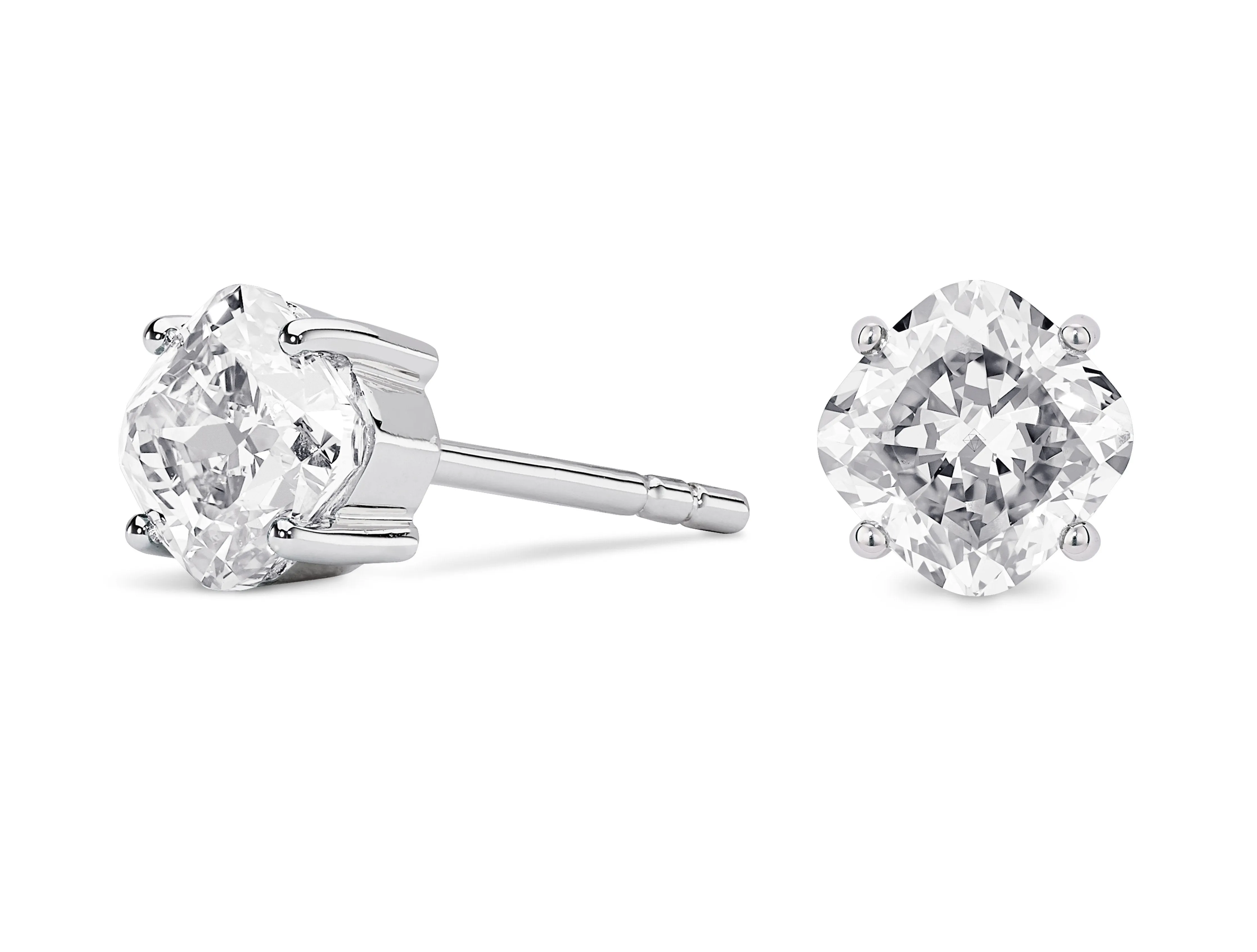 LIGHTBOX Lab-Grown Diamond 2ct twt Cushion Solitaire Studs, 14k gold