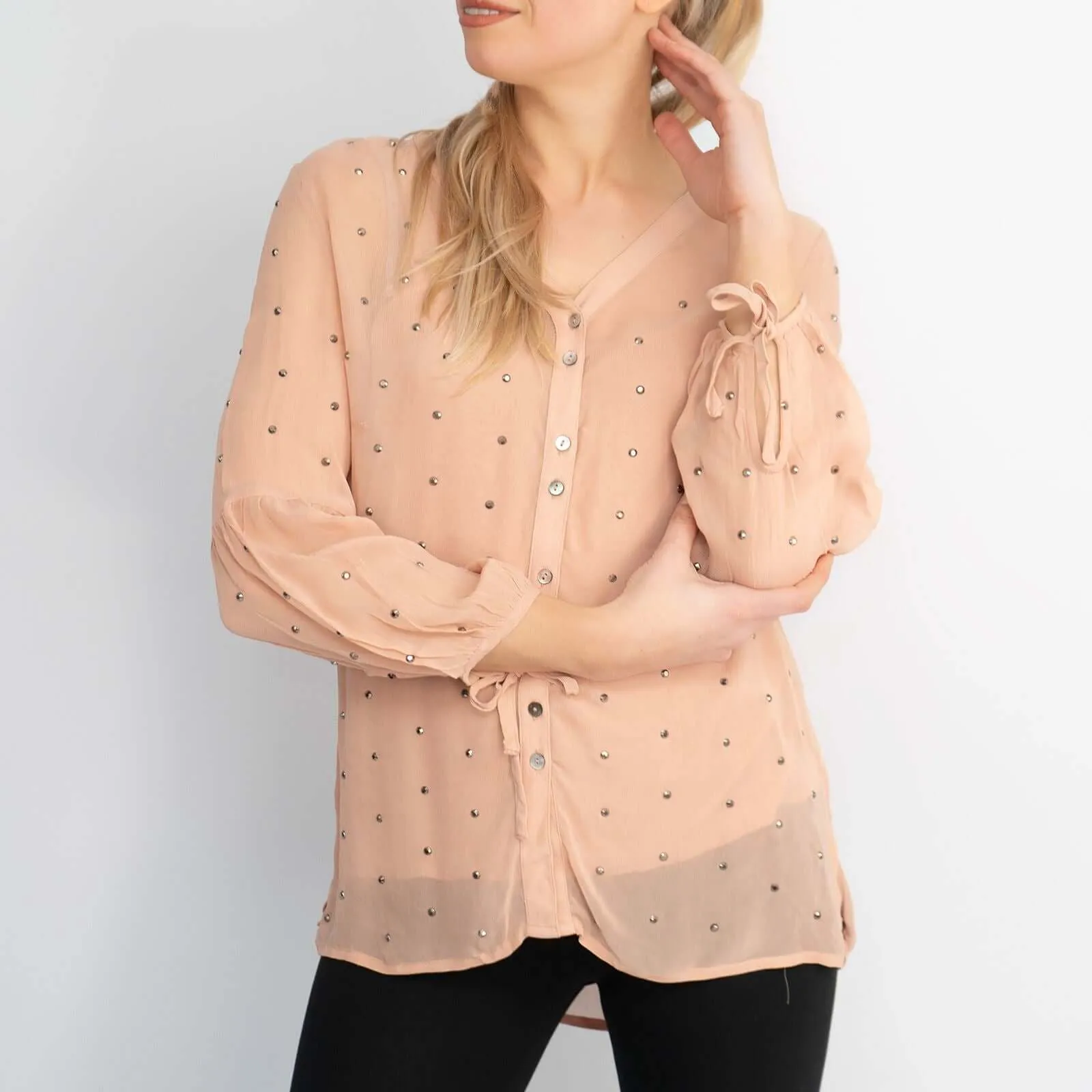 Phase Eight Coray Stud Long Sleeve Lightweight Button Up Blouses