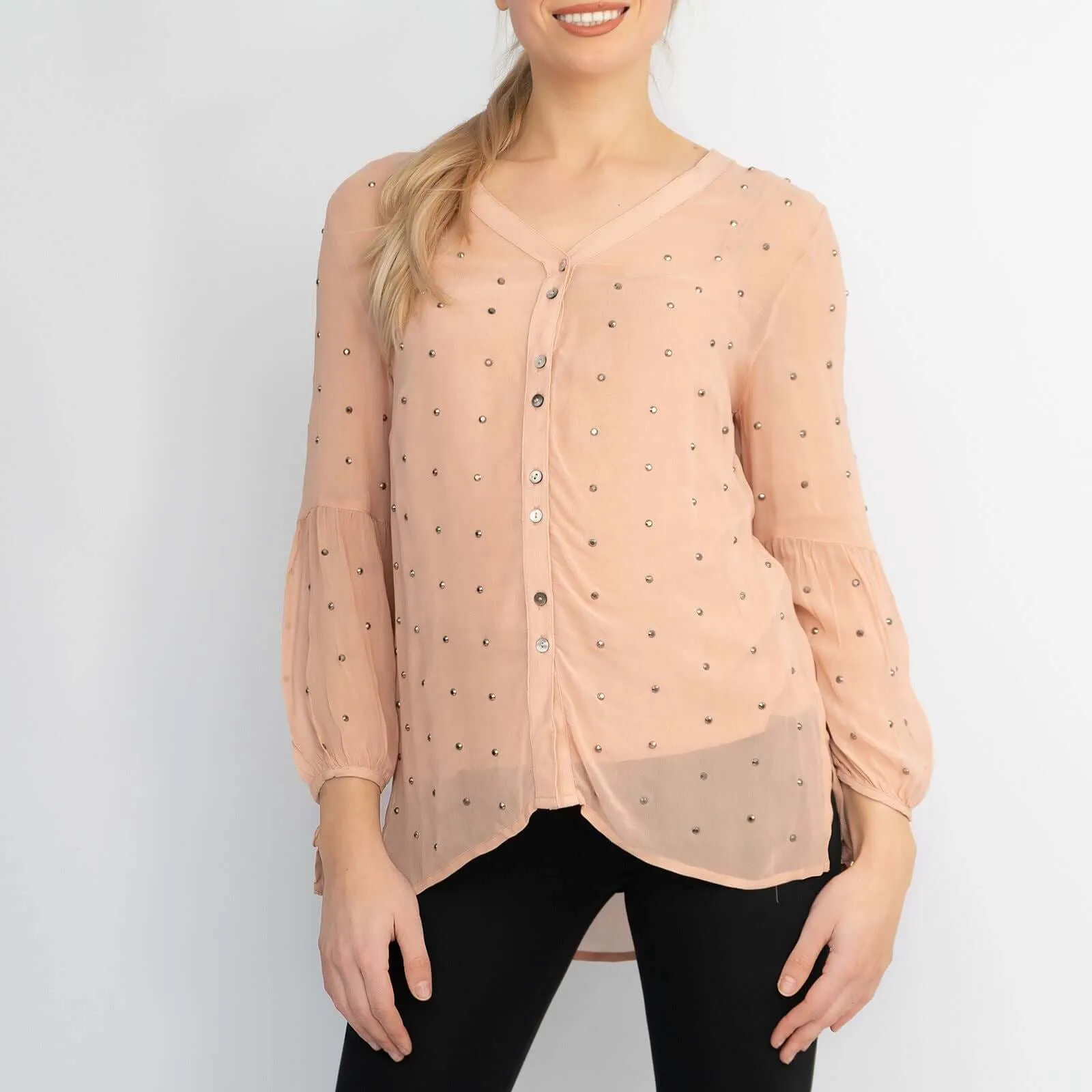 Phase Eight Coray Stud Long Sleeve Lightweight Button Up Blouses