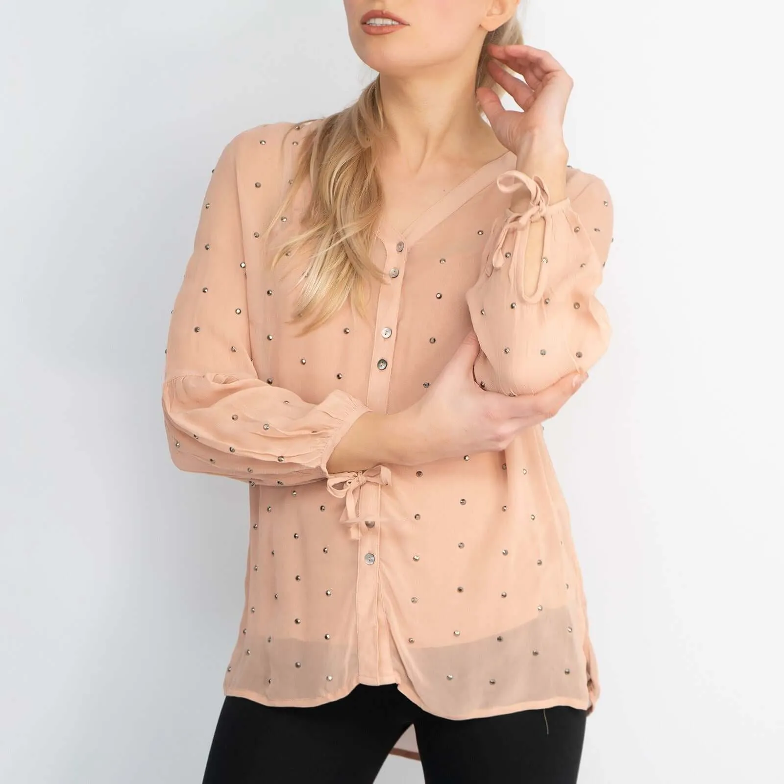 Phase Eight Coray Stud Long Sleeve Lightweight Button Up Blouses