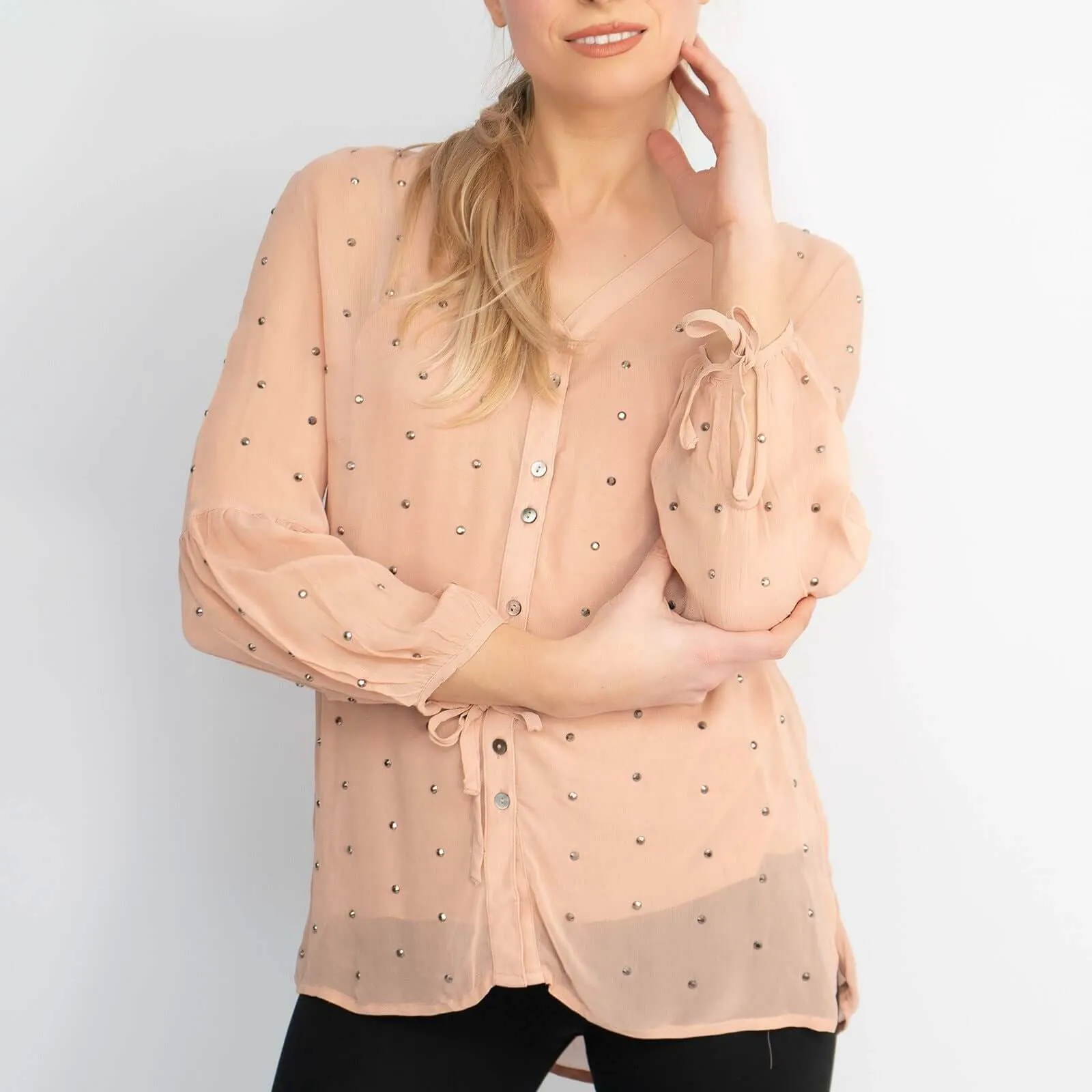 Phase Eight Coray Stud Long Sleeve Lightweight Button Up Blouses