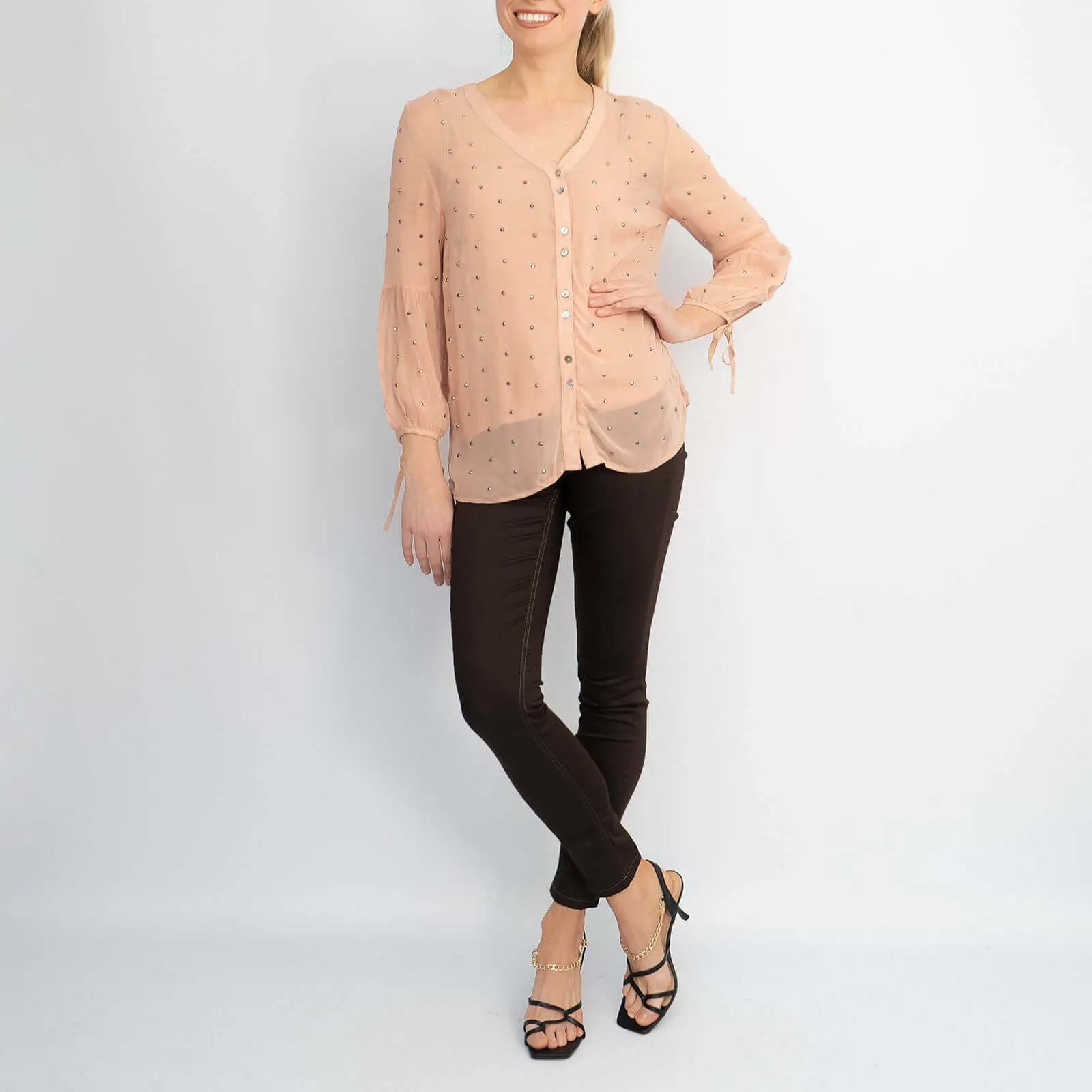 Phase Eight Coray Stud Long Sleeve Lightweight Button Up Blouses