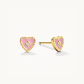 Pink Enamel Heart Studs