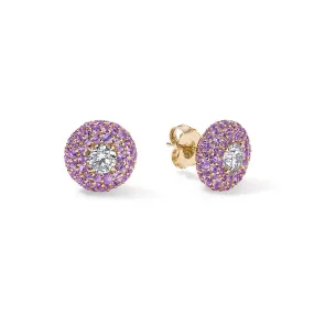 Purple Amethyst and Diamond Donut Studs