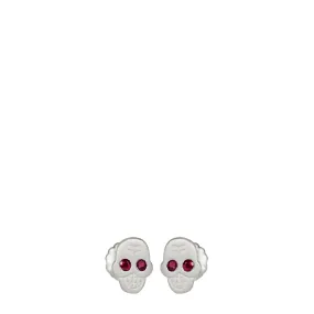 Sterling Silver Mini Skull Stud Earrings with Ruby Eyes