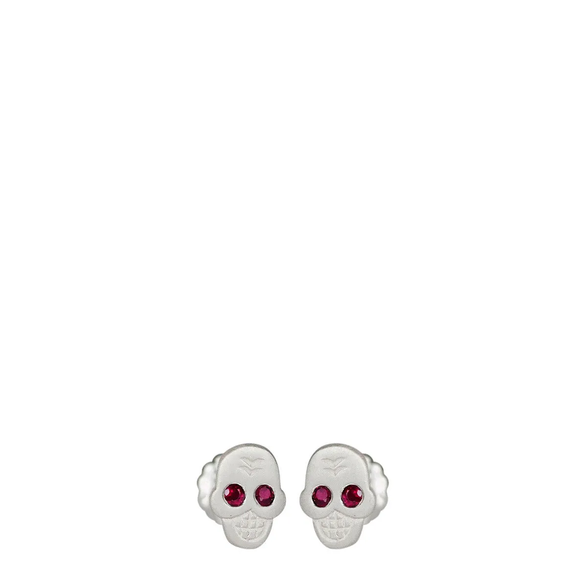 Sterling Silver Mini Skull Stud Earrings with Ruby Eyes