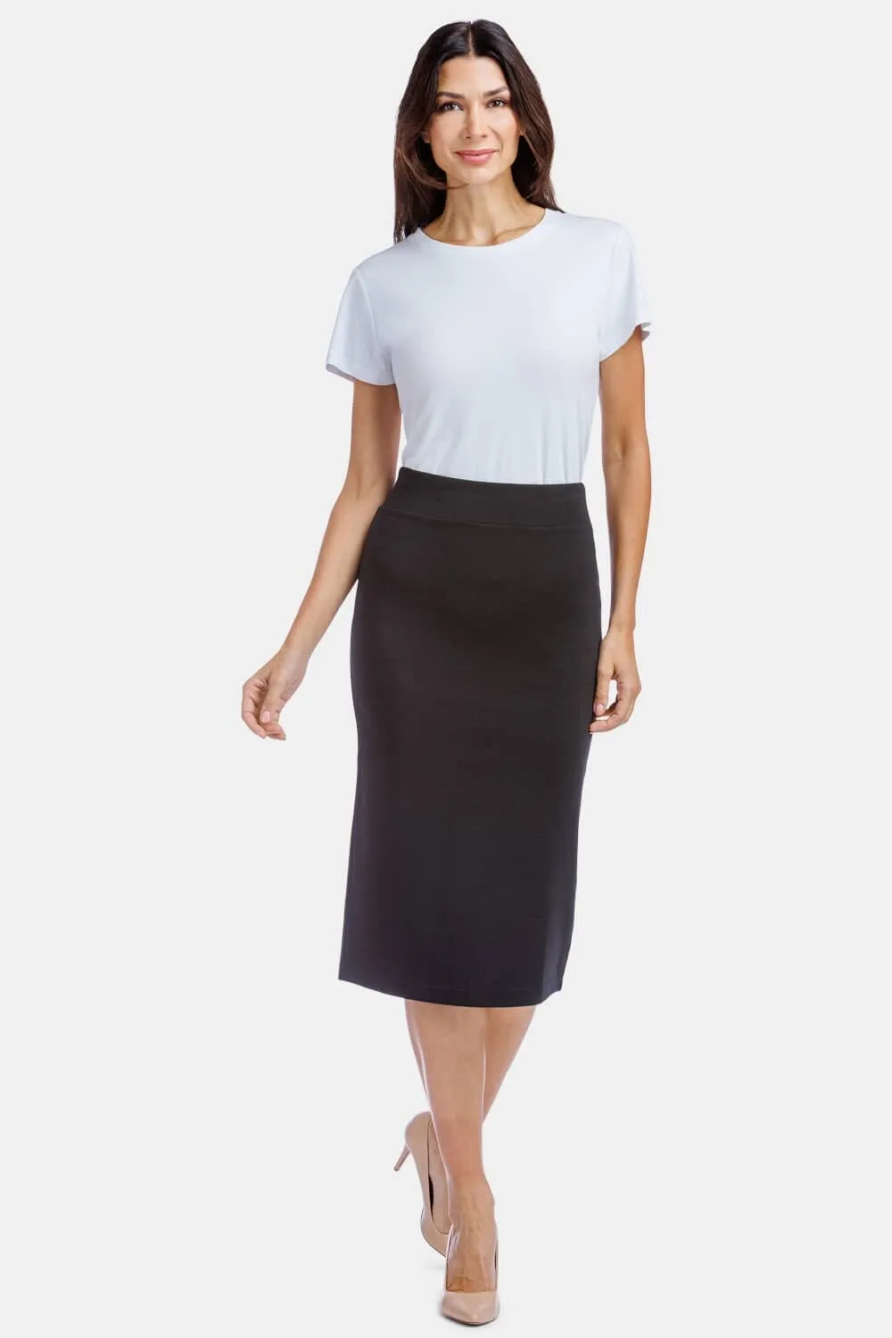 Women's Ponte Knit Midi Length Pencil Skirt